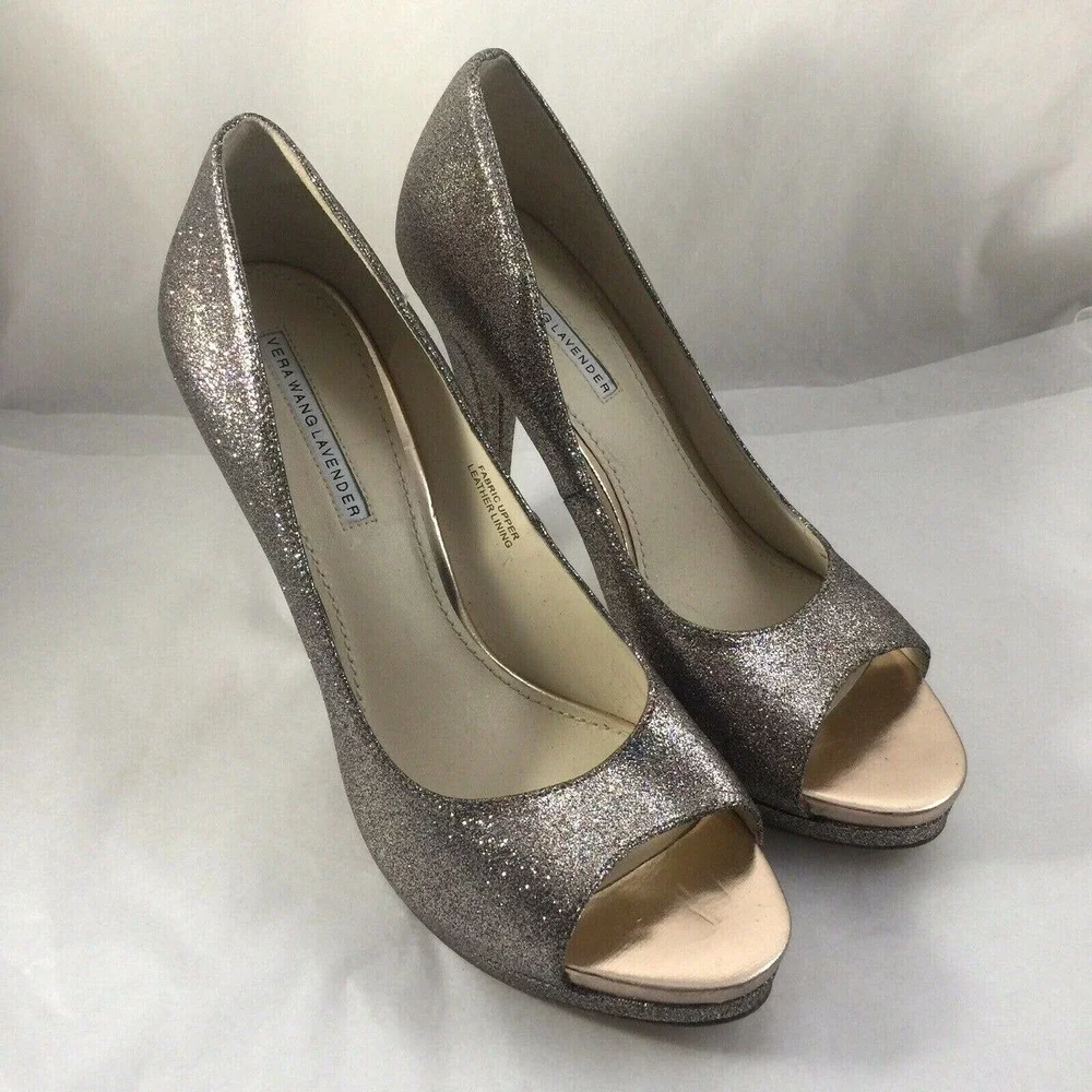 Vera Wang Lavender Label Selima Platform Pump Multi Glitter 9 Peep Toe O…